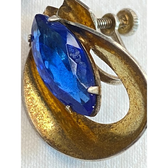 Sterling Silver Earrings Central Clear Blue Faceted Marquise Stone - Picture 4 of 11